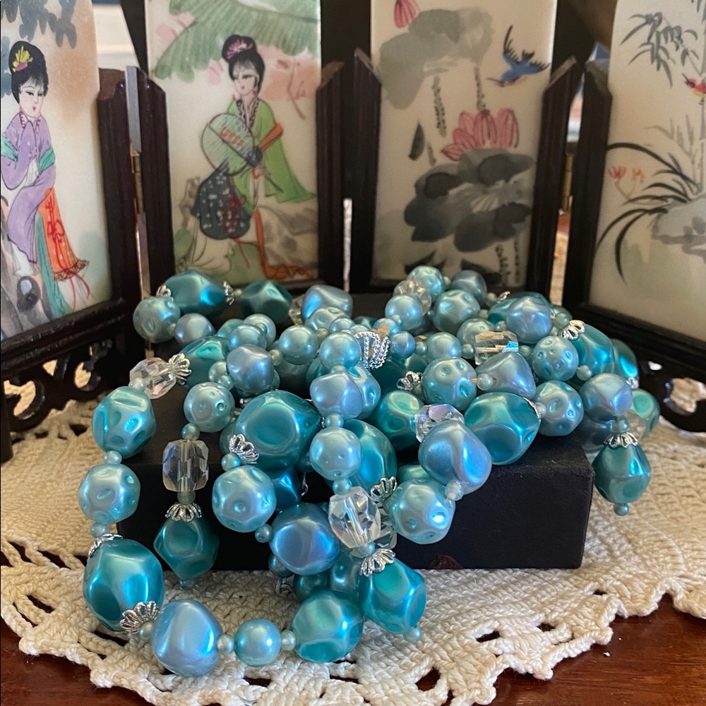 Western Germany Blue Beaded Necklace With AB Crystal - Picture 11 of 13